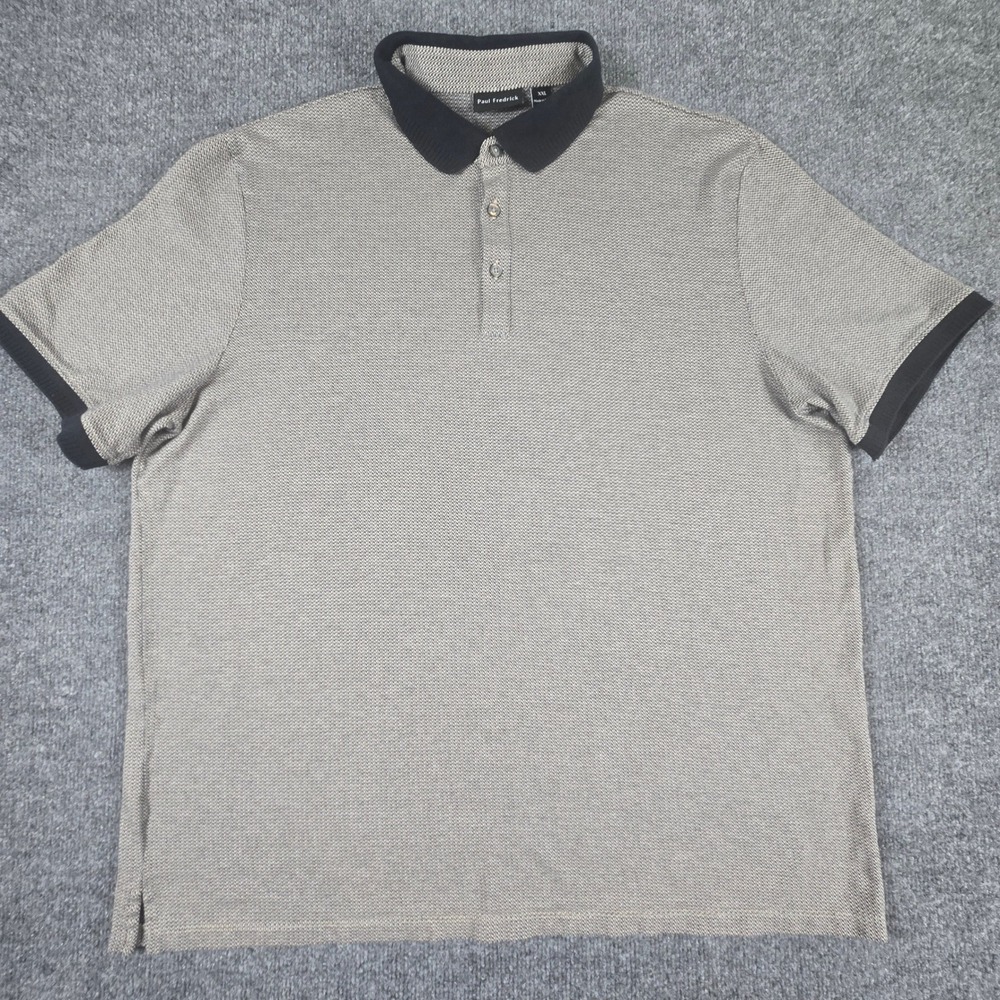 Paul Fredrick Polo Shirt Mens XXL Tan Black Textured Cotton Short Sleeve